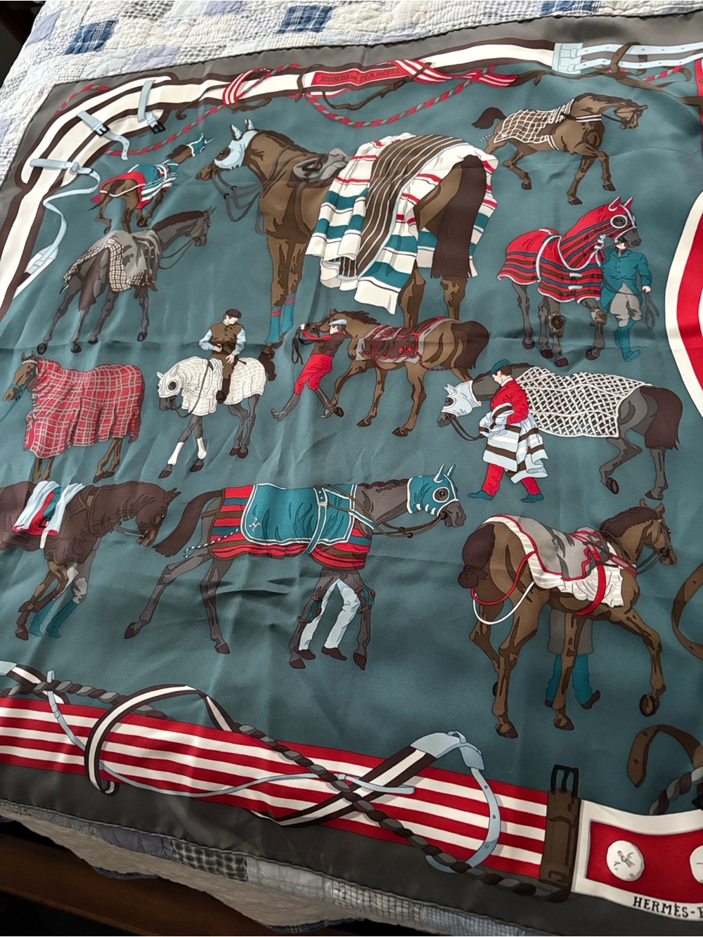 Hermes Teal Equestrian Silk Scarf with original box